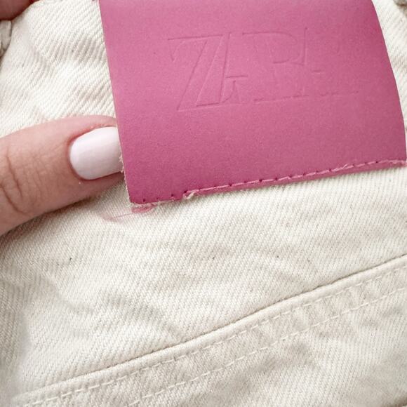 ZARA High Rise Cuffed Straight Leg Pants Cream 00 - Picture 8 of 8